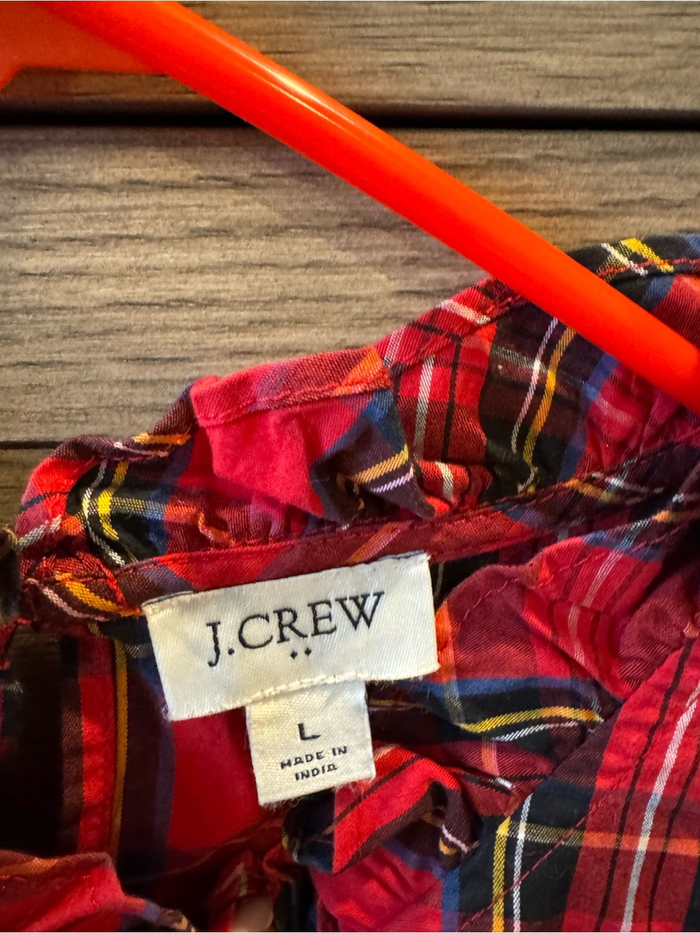 J.Crew Red Plaid Ruffle Yoke Top - Picture 2 of 2